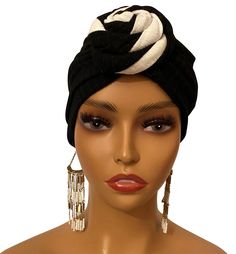 "Women's Pre-Tied Turban! Made from premium fabric that is lightweight, breathable and soft-to-wear, this turban is perfect for anyone looking for a fashionable statement piece.  Material and size: Made of cotton and polyester.  Lightweight and breathable, no fading and no balling-up, comfortable and easy to wear; The head circumference is approx. 20.5 inch, with high elastic, one size fits most women, comfortable to wear. Design: This beautiful and ingenious design will not go out of style, suitable for lady's who pursues fashion; These turbans can be matched with most clothes and this eye-catching design makes this turban versatile to wear for all occasions. Elegant knot design: the pretty and fashionable multi color knot design is unique, and it makes this turban more attractive; The kn Chic Adjustable Turban Headband, Adjustable Black Headwrap For The Beach, Adjustable Black Headwrap For Beach, Fitted Black Turban For Summer, Adjustable Chic Headband Headscarf, Chic Adjustable Headscarf Headband, Fitted Black Summer Turban, Knotted Headwrap One Size Fits Most, Knotted Headwrap Headband