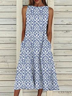 Lasaky - Printed Sleeveless Maxi Dress with a Casual Round Neckline Midi Dress Style, Mode Casual, Dress Stores Online, Maxi Dress Online, Fashion Dresses Casual, Maxi Dresses Casual, Style Maxi Dress, Printed Midi Dress, Midi Dress Sleeveless