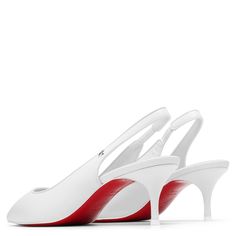 White leather slingback pumps from Christian Louboutin. The Sporty Kate slingback pumps are made of white nappa leather with a pointed toe, a plunging vamp that elegantly shows off the foot and is set on a 55mm slim stiletto heel.Signature red leather soleTrue to sizeMade in Italy White Christian Louboutin Heels, White Louboutin Heels, White Louboutin, White Stiletto Heels, Christian Louboutin Wedding, Christian Louboutin Wedding Shoes, White Pump, Short Heels, Louboutin Heels