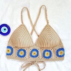 Eye Crochet Top, Evil Eye Crochet, Hip Yoga, Gender Reveal Party Gifts, Eye Crochet, Unique Cardigan, Womens Tank Tops Summer, Outfit Festival, Crochet Bralette