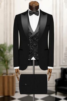 Get your suit rental today from Tailorforall. Our designer Black Shawl Lapel Wedding Men Suits with Jacquard Vest come in modern styles & colors that are priced to fit your budget. Lapel Wedding, Tuxedo Vest, Black Shawl, Wedding 2025, Tuxedo Wedding, Fashion Suits For Men, Tuxedo For Men, Fashion Black, Black Suits