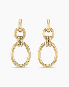 18-karat yellow gold • Pavé-set Diamonds, 0.17 total carat weight • Earring drop length, 50mm David Yurman Earrings, Downtown Nyc, Yellow Gold Drop Earrings, Turquoise Drop Earrings, Chain Strap Bag, David Yurman Jewelry, Diamond Chain, Diamond Drop Earrings, Pearl Set