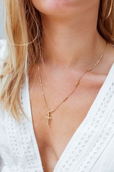 Plays well with others! Layer it on or wear alone, this unique chain + cross duo match everything! Rock on a daily basis, it's made to last! 24k gold filled 18'' long Item is made to order and may take 2-12 business days to ship. Dagger Necklace, Rock On, Modern Chic, Elegant Style, Precious Metals, Arrow Necklace, Gold Filled, Gold Jewelry, Gold Necklace