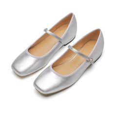 PRICES MAY VARY. Rubber sole Silver Closed Toe Ballet Flats, Medium Width Closed Toe Dance Shoes For Spring, Silver Round Toe Mary Janes, Slip On Flats, Shoes Soft, Flat Shoes, Ballet Dance, Mary Janes, Special Features