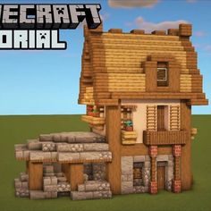 an image of a house made out of wood and stone with the words minecraft portal