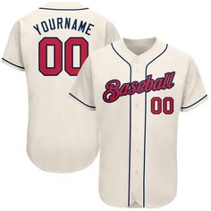 Custom Cream Red-Navy Authentic Baseball Jersey Personalized Jersey, Baseball Jersey Shirt, Alpha Kappa Alpha, No Doubt, Custom Jerseys, Number 3, Baseball Jersey, Team Names, Button Design