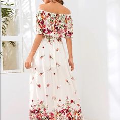 Maxi Dress Casual Off-shoulder Maxi Dress For Spring, Off-shoulder Floral Print Maxi Sundress, Off-shoulder Floral Print Maxi Dress For Dress Down, Casual Off-shoulder Maxi Dress For Dress Down Occasions, Casual Off-shoulder Midi Dress For Garden Party, Casual Off-shoulder Dresses For Garden Party, Off Shoulder Maxi Dress, Off Shoulder, Colorful Dresses