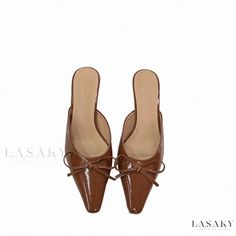 Lasaky - Elegant Women's Sandals with Adjustable Heel Straps Brown Pointed Toe Mules For Summer, Trendy Brown Pointed Toe Sandals, Brown Round Toe Mules For Party, Brown Mules For Summer Parties, Brown Summer Party Mules, Brown Closed Toe Mules For Party, Brown Pointed Toe Sandals For Summer, Brown Closed-toe Mules For Party, Shoe Sole