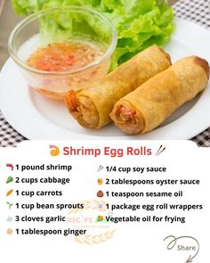 an egg roll recipe on a plate with lettuce and tomato sauce in the middle