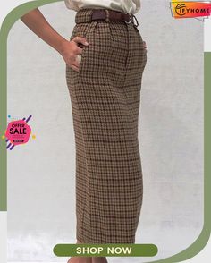 Casual Basic Daily Vintage British Half Long Skirt Brown Long Skirt Bottoms For Winter, Brown Long Skirt For Winter, Brown Wide Leg Winter Skirt, Fall Full Length Lined Skirt, Casual Midi Skirt For Winter, Chic Long Skirt Bottoms For Winter, Non-stretch Winter Midi Skirt, Casual Pencil Skirt For Fall, Casual Full-length Skirt For Workwear