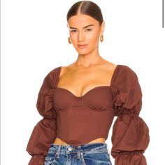 Never Worn! Corset Top With Puffy Sleeves And A Zipper Closure. Brown Fitted Puff Sleeve Top, Fitted Brown Puff Sleeve Top, Fitted Brown Top With Puff Sleeves, Top With Puffy Sleeves, Elegant Dressing, Boned Corsets, Corset Bodice, Puffy Sleeves, Tulle Fabric