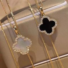 2 colors set 2 necklaces total 6.99$ Sales Both sides  diamonds on it Very pretty Pendent Designs, Sweater Necklace, Four Leaf Clover Necklace, Clover Necklace, Sweater Chain, Four Leaf, Leaf Clover, Four Leaf Clover, Clover Leaf