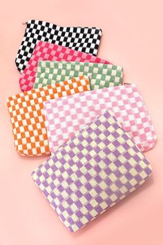 Organize your beauty essentials in style with the Checkered Travel Cosmetic Bag. This chic pouch features a playful checkered design and a spacious interior. It's perfect for storing makeup, skincare products, and other essentials while on the go. Measuring 10" wide, 7" tall, and 1.38" deep, it's the ideal accessory for any traveler. With its lightweight and foldable design, it's both practical and stylish. Zip it up and hit the road! (Zipper closure included, of course.) Checkered Makeup Bag, Checkered Makeup, Storing Makeup, Small Travel Bag, Checker Design, Checkered Design, Toiletries Organization, Sunglass Chain, Custom Patches