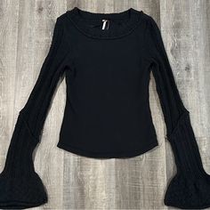 Brand New With Tag, Free People Medium Black Cuffing Season Slim Fit Knit Sweater With Long Bell-Bottomed Sleeves. It Measures Approximately 22” From Shoulder To Hem And 12.5” Pit To Pit When Laid Flat Unstretched. Made From 70% Cotton, 24% Polyester, 3% Polyamide, And 3% Elastane Material. Smoke Free Home. Steam Sanitized Prior To Shipping. Accepting Reasonable Offers On All Items And Bundles. All Proceeds Help Support The Family Of A Disabled Veteran. Cuffing Season, Free People Sweaters, Free People Sweater, Colorful Sweaters, The Family, Knit Sweater, Steam, Knitted Sweaters, Scoop Neck