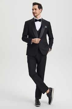 This one button tuxedo by Stacy Adams features a wide black satin shawl lapel, matching pants and vest. This comes in a hybrid fit (Sizes 34-44 = Slim Fit | Sizes 46+ = Modern Fit) Classic Satin Suits For Semi-formal Occasions, Classic Tailored Satin Suits, Classic Satin Business Suit, Classic Fitted Satin Suit, Tailored Satin Suits For Formal Occasions, Satin Tuxedo Suits For Wedding, Semi-formal Satin Suits With Notch Lapel, Tuxedo Suits For Black-tie Gala Events, Elegant Black Double Breasted Suit For Black Tie