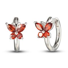 These whimsical hoop earrings each feature a beautiful butterfly composed of richly-hued marquise and round-cut garnets. Styled in gleaming sterling silver, the earrings measure 17.3mm x 8.4mm and secure with hinged backs. Butterfly Charm Hoop Jewelry Gift, Elegant Huggie Jewelry With Butterfly Charm, Butterfly Hoop Earrings, Neil Lane Engagement Rings, Diamond Band Engagement Ring, Fan Jewelry, Gold Anklet, Mens Gold Bracelets, Silver Prices