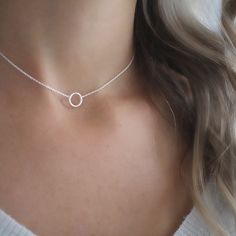 Modern Silver Necklace, Open Circle Necklace, Dainty Choker Necklace, Sterling Silver Choker Necklace, Sterling Silver Choker, Dainty Choker, Silver Bar Necklace, Silver Choker Necklace, Silver Choker