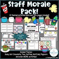 a black and white poster with the words staff morse pack on it, including popcorn, hot