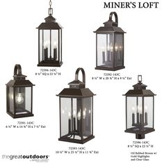 The Miners Loft Collection by The Great Outdoors takes cues from traditional outdoor lighting but adds a more modern shape. Clear glass panels softly diffuse the lamps illumination with Oil Rubbed Bronze finish with Gold highlights. A curved hook seemingly keeps the fixture in place. This traditional take on the lantern will add a warm and welcoming element to your home's exterior. Minka Lavery Miner's Loft 4-Light 25.5-in H Oil-Rubbed Bronze Outdoor Wall Light | 72593-143C Outdoor Light Post, Light Post, Traditional Lanterns, Lantern Post, Outdoor Pendant Lighting, Lantern Design, Minka Lavery, Gold Highlights, Outdoor Light