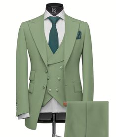 "This stunning sage green three-piece men's wedding suit is the perfect way to make a statement on your big day. The slim fit Italian Terry Rayon fabric is both stylish and comfortable, and the customizability allows you to create a look that is uniquely your own. The suit includes a single-breasted jacket with peak lapels, a matching pair of pants, and a vest. The jacket features two front pockets and two interior pockets, and the pants have two side pockets and one back pocket. The vest has four pockets. The suit is available in a variety of sizes to fit all body types. It can also be customized to your specific measurements. This suit is perfect for any formal occasion, from weddings to proms to galas. It is sure to turn heads and make you look your best. COMPULSARY  PLEASE MEASURE YOUR Green Tuxedo Suit For Wedding, Classic Green Double Breasted Suit For Groom, Green Double Breasted Tuxedo Suit For Wedding, Green Double Breasted Notch Lapel Suit For Groom, Fitted Green Three-piece Suit For Groom, Green Fitted Three-piece Suit For Groom, Fitted Green Three-piece Suit For Grooms, Green Tuxedo Style Three-piece Suit For Wedding, Fitted Green Tuxedo For Wedding