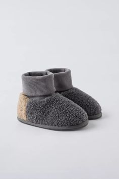 SOCK SLIPPERS - Gray | ZARA United States Warm Comfy Slippers With Round Toe, Winter Slippers With Plush Lining And Round Toe, Super Soft Winter Slippers With Round Toe, Winter Indoor Slippers With Plush Lining, Comfy Warm Indoor Slippers, Cozy Soft Booties With Round Toe, Cozy Winter Slippers With Soft Sole, Warm Indoor Slippers With Round Toe, Fluffy Round Toe Winter Slippers