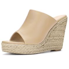 An espadrille wedge adds leg-lengthening height to chic platform mules. Wear yours with everything from dresses to denim.Platform Mules.Espadrille Platform.Open Toe.Vamp: PU; Outsole: TPR; Heel: PVC. Size: 9. Color: nude. Gender: female. Age Group: adult. Pattern: Solid. Affordable Women's Wedge Heel Mules, Synthetic Wedge Heel Mules For Summer, Summer Wedge Heel Synthetic Mules, Summer Synthetic Wedge Heel Mules, Summer Synthetic Mules With Wedge Heel, Spring Platform Closed Toe Espadrilles, High Heel Synthetic Espadrilles For Spring, Synthetic High Heel Espadrilles For Spring, Spring High Heel Espadrille Heels