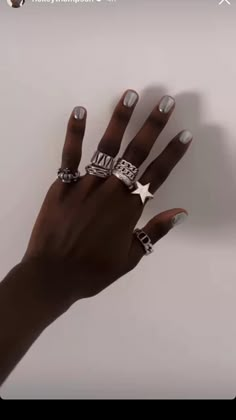 Rickey Thompson nails, mens nail inspo, silver nails, silver rings Nail Inspo Silver, Rickey Thompson, Neo Grunge Style, Cat Nail Art, Nails Silver, Cat Nails, Silver Nails, Accent Nails