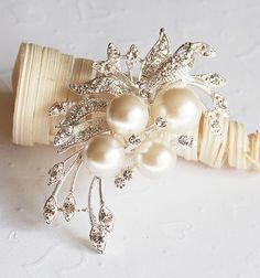 Rhinestone Brooch Component 2.5" Crystal Pearl Flower Bridal Hair Comb Shoe Clip Wedding Cake Decoration Invitation BR006 Cake Invitation, Bridal Brooch, Bridal Brooch Bouquet, Ring Pillows, Invitation Diy, Columbus Day, Wedding Cake Decorations, Bridal Hair Flowers, Brooch Bouquet