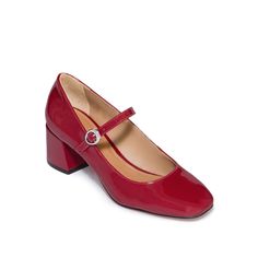 Crafted from soft patent leather or suede, this Mary Jane style with a small buckle strap and block heel embodies retro chic femineity. Pump Suede upper and Leather lining Leather Sole Cushioned Footbed Made in Brazil Fits True to Size Buckle Closure Red Low Heel Mary Janes For Formal Events, Elegant Red Low Heel Mary Janes, Formal Red Mary Janes, Modern Mary Janes With Buckle Closure, Patent Leather Closed Toe Block Heels With Buckle, Closed Toe Patent Leather Block Heels With Buckle, Closed Toe Patent Leather Block Heels With Buckle Closure, Red Block Heels For Formal Occasions, Chic Patent Leather Mary Janes With Block Heel