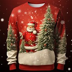 Christmas Sweater Mens Graphic Hoodie Santa Claus Castle Fashion Daily Casual 3D Print Pullover Sweatshirt Holiday Vacation Sweatshirts Red White Crew Neck Ugly Cotton 2023 - US $24.99 Academia House, White Crew Neck, 3d Shirt, Fall Fabric, Christmas Men, Red Long Sleeve, Sports Clothing, Holiday Vacation, Christmas Fashion