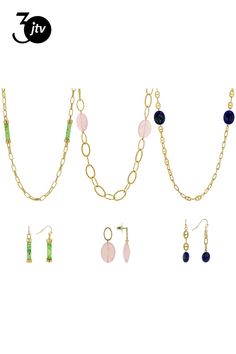 Off Park�� Collection, Multi-Color Acrylic Beaded Gold Tone 6 Piece Station Necklace & Earring Set. Pink Beaded Station Necklace Measures Approximately 34.0"L x 0.70"W. Lobster Claw Clasp. 3" Extender. Pink Earrings Measure Approximately 1.67"L x0.69"W. Bullet Backings. Green Beaded Station Necklace Measures Approximately 32.0"L x 0.22"W. Lobster Claw Clasp. 3" Extender. Green Earrings Measure Approximately 1.82"L x0.22"W. Fish Hook. Blue Beaded Station Necklace Measures Approximately 36.0"L x 0 Elegant Multicolor Jewelry With Dangling Beads, Jewelry Sets With Matching Round Bead Earrings, Jewelry Sets With Matching Earrings And Round Beads, Elegant Multicolor Beaded Dangle Necklaces, Green Beaded Chain Earrings, Green Jewelry With Beaded Chain, Elegant Jewelry With Colorful Oval Beads, Elegant Multicolor Jewelry Set With Colorful Beads, Elegant Multicolor Jewelry With Faceted Beads