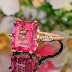 Barbie Engagement Ring, Pink Emerald Ring, Pink Topaz Engagement Ring, Pink Sapphire Jewelry, Pink Topaz Ring, Pink Emerald, Magical Jewelry, Diamond Jewelry Designs, Pink Topaz