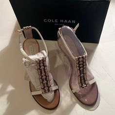 Nwt Sz 6.5 Women’s Cole Haan Shoes. Snakeskin Trim, White Shoe Stunning! New In Box. Black Leather Wedges, Black Suede Shoes, Cole Haan Women, Cole Haan Shoes, Black Pumps Heels, Suede Wedges, Leather Wedge Sandals, Brown Ankle Boots, Womens Shoes Wedges