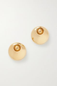 Bottega Veneta's earrings are made to be shown off on every occasion possible. Crafted from gold-plated silver, they have a bevelled stud with a larger backing. Gold Pearl Earrings, Fashion Jewelry Earrings, Enamel Earrings, Diamond Drops, Watch Gifts, Diamond Drop Earrings, Gold Plated Earrings, Gold Plated Silver, Silver Hoop Earrings