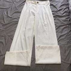 White Wide Leg Pants White Wide Leg Bottoms For Day Out, White High-waisted Pants, Trendy White Ankle-length Wide Leg Pants, Trendy High-waisted White Pants, Trendy White High-waisted Pants, Trendy Wide Leg White Bottoms, Trendy White Wide Leg Bottoms, Trendy White Wide-leg Bottoms, Trendy High-waisted White Wide Leg Pants