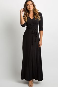 Black Solid Sash Tie Maxi Dress Drape Maxi Dress, Maxi Dress Outfit, Tie Maxi Dress, Black Tie Dress, Maternity Maxi, Pregnancy Maxi Dress, Pink Blush Maternity, Midi Maxi Dress, Maxi Dress With Sleeves