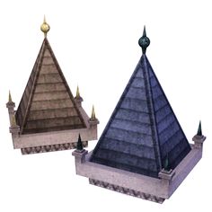 two different types of roofs with spires on them