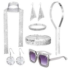 PRICES MAY VARY. DISCO COSTUME SET: The 70s disco accessories contains 1 piece glitter neck scarf, 1 pair disco ball earrings, 1 pair bling sequin earrings, 1 piece rhinestone bracelet, 1 piece disco sequin headband, 1 piece sparkly crystal tassel headband and 1 piece disco sunglasses. The disco jewelry set is beautiful in person, go great with 60s 70s party costume QUALITY DISCO ACCESSORIES: The 70s disco costume accessory is mainly made of quality metal, contain no nickel, lead or cadmium, are Disco Headband, Disco Accessories, Disco Jewelry, Disco Sunglasses, 70s Disco Costume, Tassel Headband, Scarf Sunglasses, Sequin Earrings, Sequin Headband