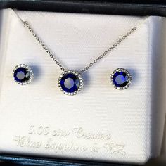 Gorgeous Brand New Without Tag Stunning 5 Karat Created Brilliant Blue Sapphire With Cubic Zirconia Cz Diamond Bezel Earrings And Necklace Set Gorgeous Classic Elegant Jewelry Without Breaking The Bank Perfect Gift For Your Christmas Stuffings. $135 Firm Anniversary Sterling Silver Jewelry Sets With Sparkling Stones, Blue Jewelry Sets With Matching Round Earrings, Blue Crystal Jewelry Set For Anniversary, Blue Crystal Jewelry Sets For Gifts, Blue Crystal Jewelry With Matching Earrings, Blue Crystal Round Jewelry, Fine Jewelry With Matching Earrings And Lab-created Sapphire, Blue Cubic Zirconia Jewelry Gift, Blue Cubic Zirconia Necklace With Matching Earrings