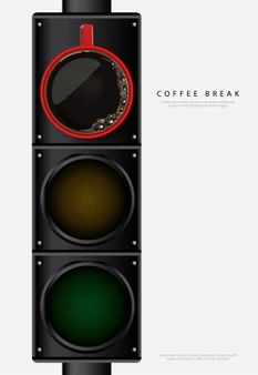 a traffic light with the word coffee break on it's back and bottom corner