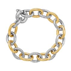 18k Yellow Gold and Sterling Silver Rhodium Plated Diamond Cut Chain Bracelet | Richard Gold Finger Rings, Metal Chain Link, Crown Jewels, Diamond Bracelets, Silver Diamonds, Diamond Cut, Silver Bracelets, Link Bracelets, Chain Bracelet