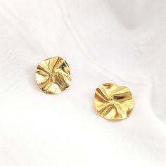 Organic Round Stud Made with melted wax then cast in brass or silver 14k gold plating Elegant Hand Cast Gold Earrings, Jewelry Design Inspiration, Jewelry Earrings Studs, Fondue, Gold Plating, Gold Plate, Jewelry Design, Wax, Design Inspiration