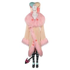 a mannequin wearing a pink fur coat with hearts on it's chest