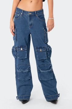 Oversized Boyfriend Cargo Jeans – edikted Casual Relaxed Fit Cargo Jeans With Multiple Pockets, Casual Relaxed Fit Cargo Jeans With Side Pockets, Baggy Cargo Jeans With Pockets For Streetwear, Trendy Straight Leg Pants With Multiple Pockets, Baggy Cargo Jeans With Patch Pockets For Streetwear, Blue Relaxed Fit Cargo Jeans With Pockets, Baggy Cotton Jeans With Flap Pockets, Casual Straight Leg Cargo Jeans, Trendy Streetwear Pants With Flap Pockets