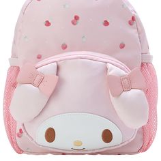 Perfect for young fans of Sanrio, this My Melody kids backpack measures 24x18x10 cm. It's an ideal school bag with a cute My Melody design, adjustable straps, and ample space for books and snacks. Durable and stylish for daily school adventures. Kawaii Backpack With Cute Design For School, Kawaii Backpack With Cute Design For Students, Cute Kawaii Backpack For School, Kawaii Cute Design School Backpack, Cute Bags With Zipper Closure, Kawaii Backpack For Back To School, Kawaii Back To School Backpack, Pink Cartoon Backpack For Daily Use, Kawaii Back-to-school Backpack