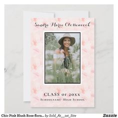 Chic Pink Blush Rose floral Minimalist graduation Announcement Floral Minimalist, Calligraphy Script, Blush Rose, Chic Pink, Pink Blush