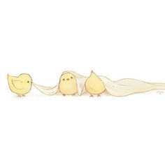 three little birds that are laying down on the ground