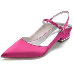 Shop Magenta Pointed Toe Satin Flats Ankle Strap Buckle Backless Flat Shoes color White for Date, Going out, Wedding, Work with worldwide Free shipping & Free return. Bridesmaid Shoes Flat, Bridal Party Shoes, Wedding Shoes High Heels, Wedding Flats, Bridal Shoes Flats, Ankle Strap Flats, Wedding Dress Shoes, Bridesmaid Shoes, Slingback Flats