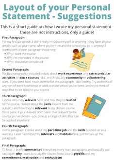 a poster with the words'layout of your personal statement - suggestions '