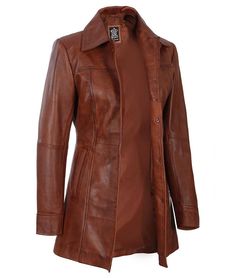 Cognac Petite Leather Coat For Women
Looking for a timeless and stylish piece to add to your wardrobe? This gorgeous women's 3/4 length cognac petite leather coat is ideal! Made from 100% real lambskin leather, it's durable and will only look better with age. The polyester lining ensures you'll be comfortable all day long, while the button closure and shirt-style collar give it a classic look. Plus, there are two outside pockets and one inside pocket, so you can always keep your essentials close Classic Cognac Leather Jacket For Winter, Classic Cognac Leather Jacket, Classic Vintage Brown Leather Outerwear, Fitted Cognac Leather Jacket, Classic Soft Leather Jacket For Fall, Fitted Cognac Leather Outerwear, Fitted Leather Outerwear In Cognac, Classic Cognac Leather Jacket For Fall, Classic Fall Outerwear In Cognac